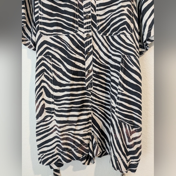 Banana Republic Zebra Print 100% Linen 3/4 Sleeve Belted Safari Romper XXL - Picture 7 of 10